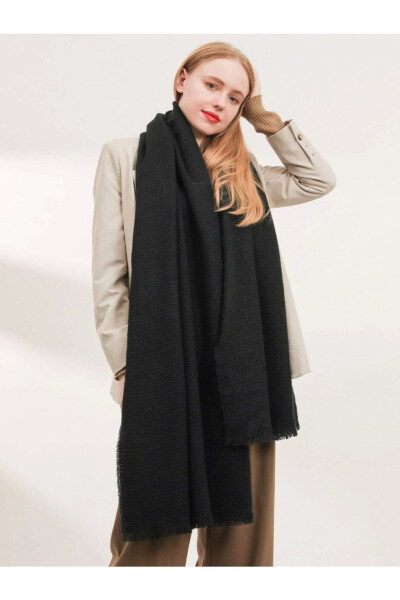 Unisex Plain Black Thick Scarf - 1