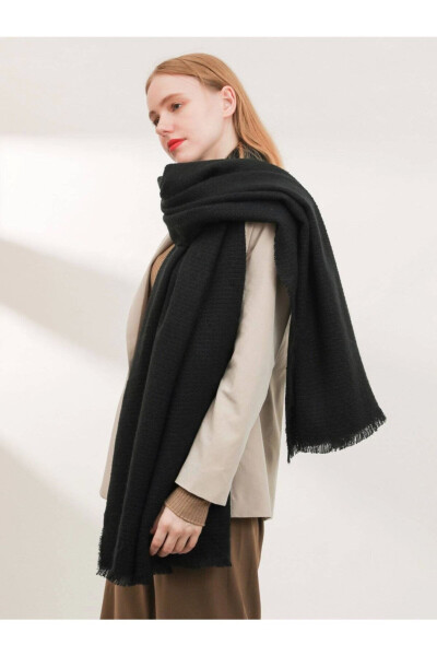 Unisex Plain Black Thick Scarf - 2