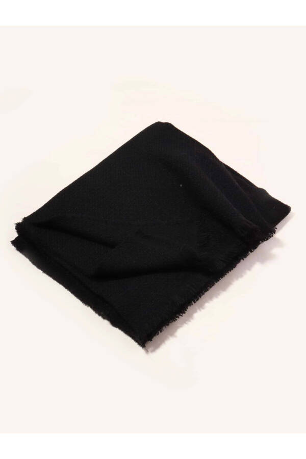 Unisex Plain Black Thick Scarf - 4