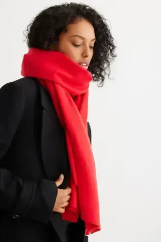 Unisex Plain Thick Soft Red Scarf-red - 1