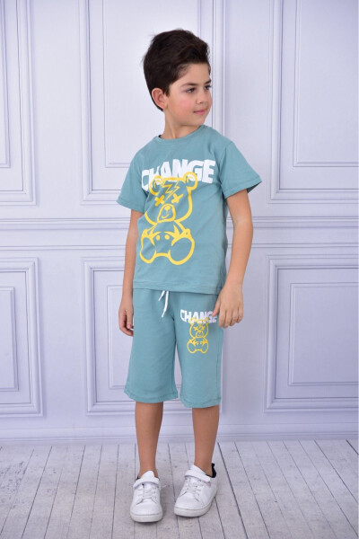 Unisex Pocket T-shirt and Shorts Set with Slogan and Cartoon Graphic - 1