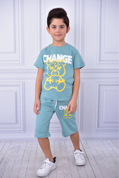 Unisex Pocket T-shirt and Shorts Set with Slogan and Cartoon Graphic - 2