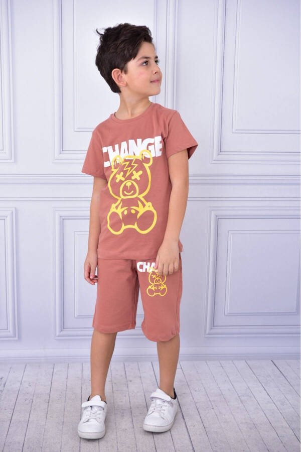 Unisex Pocket T-shirt and Shorts Set with Slogan and Cartoon Graphic - 3