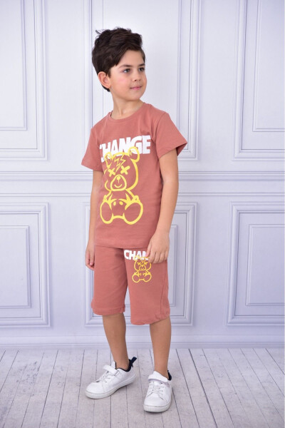 Unisex Pocket T-shirt and Shorts Set with Slogan and Cartoon Graphic - 4