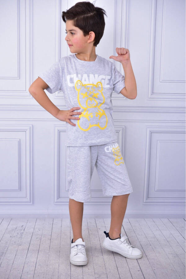 Unisex Pocket T-shirt and Shorts Set with Slogan and Cartoon Graphic - 2