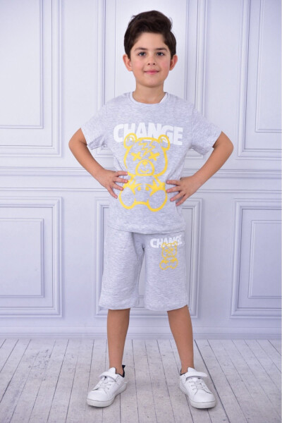 Unisex Pocket T-shirt and Shorts Set with Slogan and Cartoon Graphic - 3