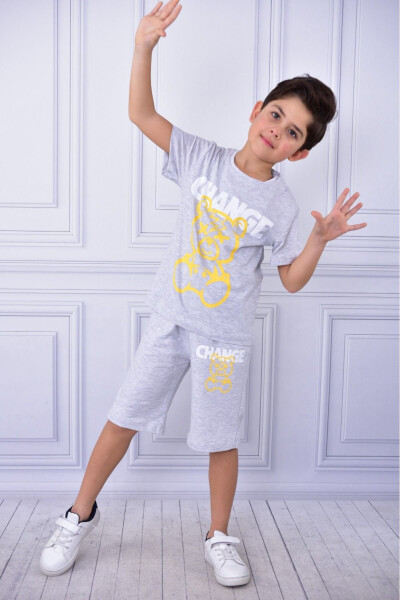 Unisex Pocket T-shirt and Shorts Set with Slogan and Cartoon Graphic - 4