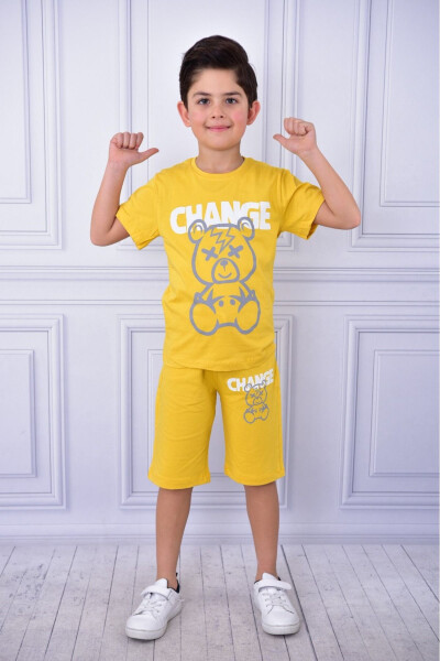 Unisex Pocket T-shirt with Slogan and Cartoon Graphic Shorts Set - 2