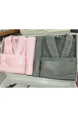 Unisex Powder Gray Women Men Family Bathrobe Set-powder gray - FIESTA (1)