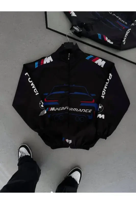 Unisex Power Raqamli Dizayn Bosma Fermuarli Yomg'ir Palto & Shamolto'sgich - Turkuaz - RICHARLISON