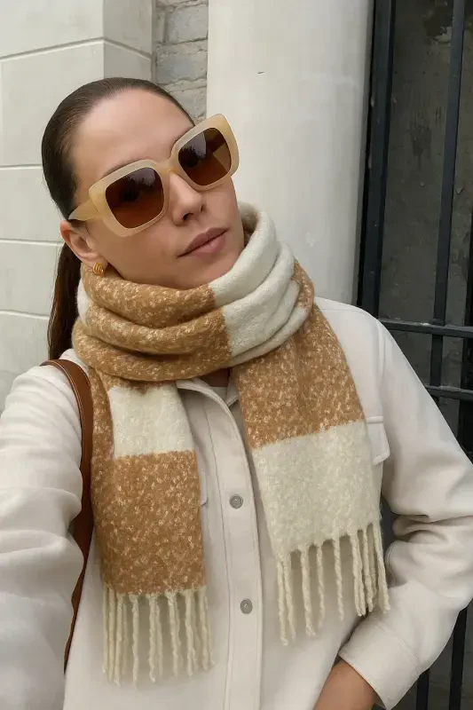 Unisex Premium Soft Boucle Scarf-Caramel Cream - 5