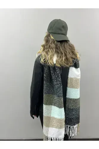 Unisex Premium Soft Boucle Scarf-Khaki Mint - GOLDMINE (1)