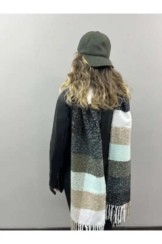 Unisex Premium Soft Boucle Scarf-Khaki Mint - 2