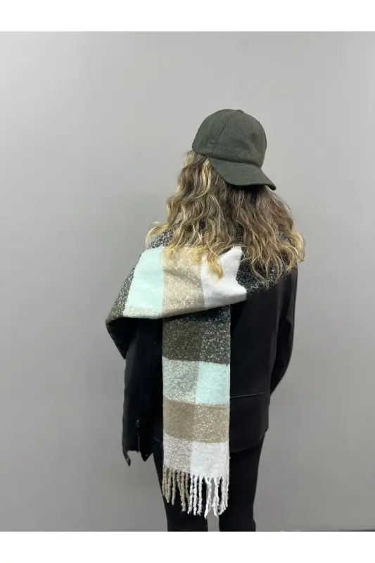 Unisex Premium Soft Boucle Scarf-Khaki Mint - 5