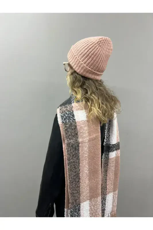 Unisex Premium Soft Boucle Scarf - Pink Anthracite - 2