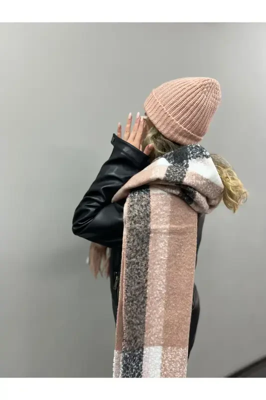 Unisex Premium Soft Boucle Scarf - Pink Anthracite - 3