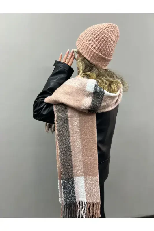 Unisex Premium Soft Boucle Scarf - Pink Anthracite - 4
