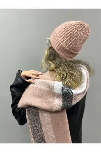 Unisex Premium Soft Boucle Scarf - Pink Anthracite - 5