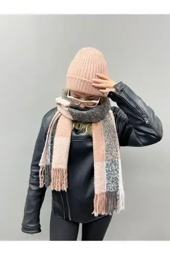 Unisex Premium Soft Boucle Scarf - Pink Anthracite - 7