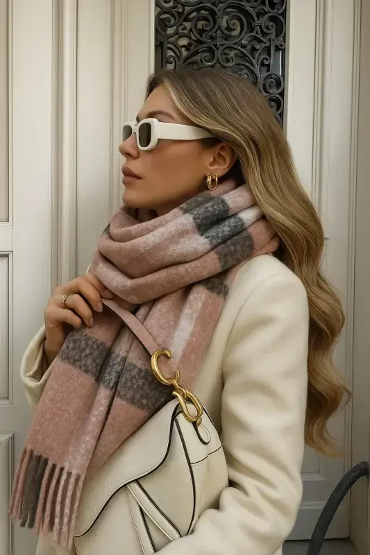 Unisex Premium Soft Boucle Scarf - Pink Anthracite - 8