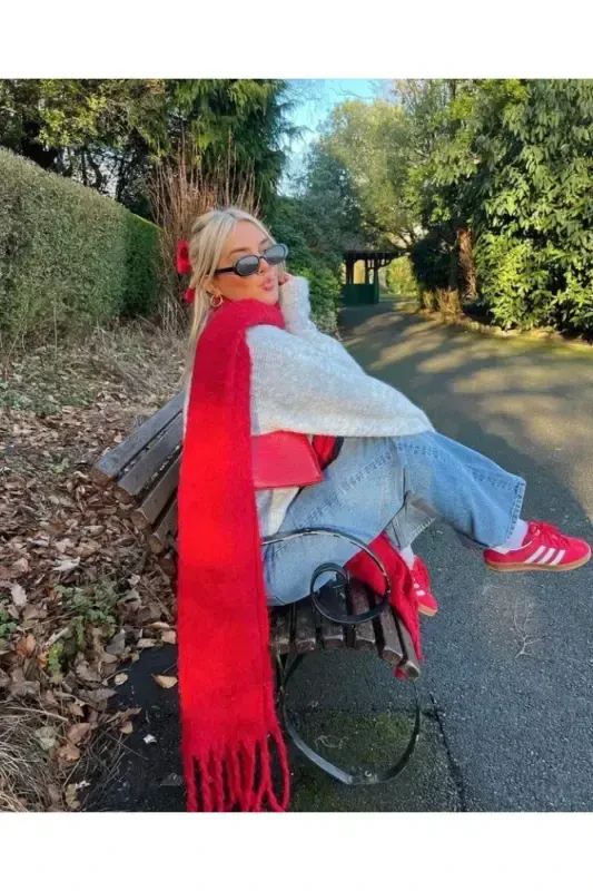 Unisex Premium Soft Bouclé Scarf-Red - 6