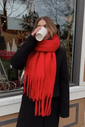 Unisex Premium Soft Bouclé Scarf-Red - 7