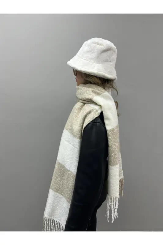 Unisex Premium Soft Buklet Atkı-Bej Krem - 4