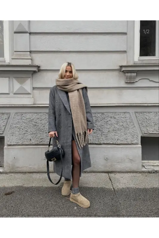 Unisex Premium Soft Buklet Atkı-Bej - 3