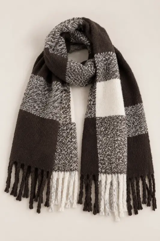 Unisex Premium Soft Buklet Atkı - Kahverengi-Beyaz - 4