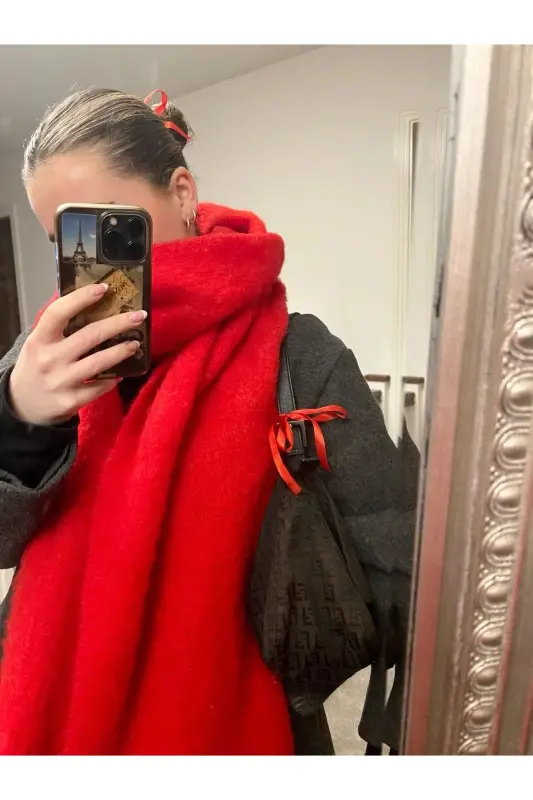 Unisex Premium Soft Buklet Atkı - Kırmızı - 1