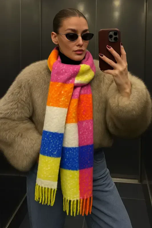 Unisex Premium Soft Buklet Шарф-Радуга - 8