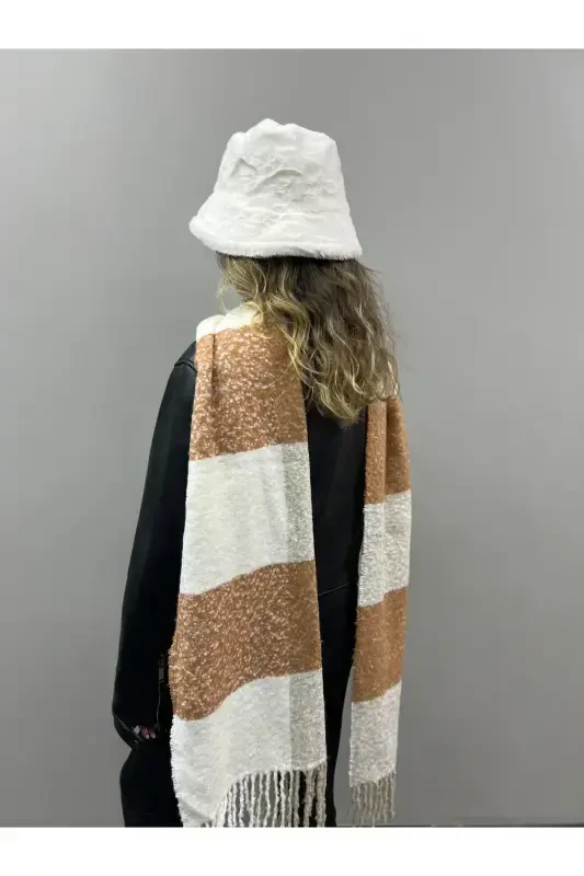 Unisex Premium Yumshoq Buklet Sharf - Karamelli Krem - GOLDMINE