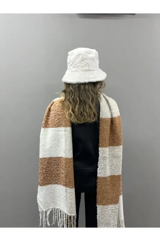 Unisex Premium Yumshoq Buklet Sharf - Karamelli Krem - 2