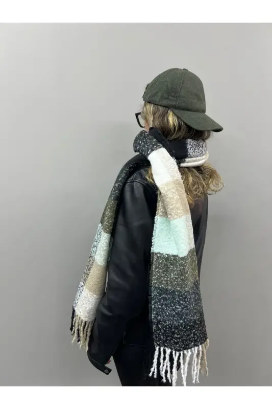 Unisex Premium Yumshoq Buklet Sharf - Xaki yalpiz - 6