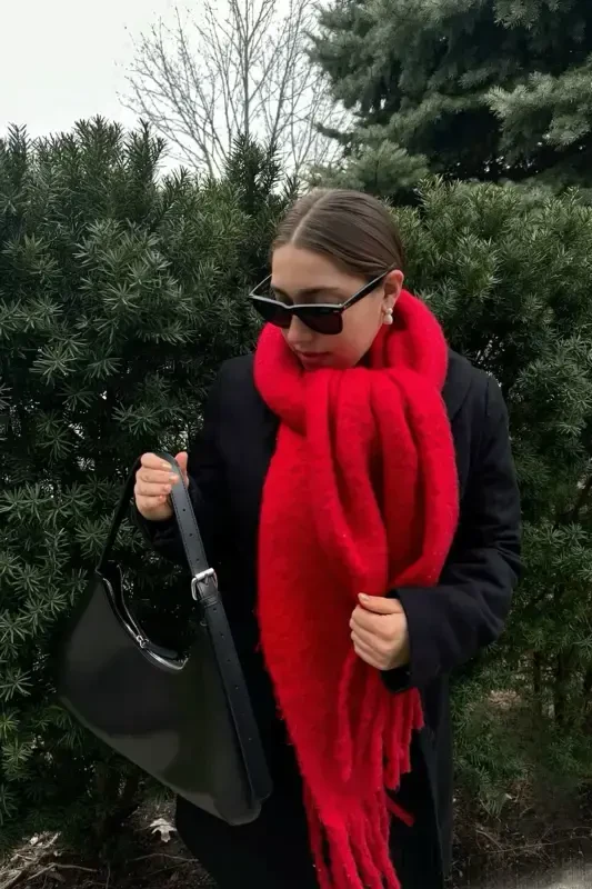 Unisex Premium Soft Buklet Atkı-Kırmızı - 5