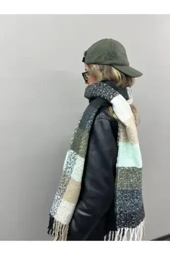 Unisex Premium Soft Buklet Atkı-Haki Mint - 7