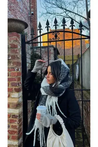 Unisex Premium Soft Buklet Atkı-Siyah Beyaz Kareli - 2