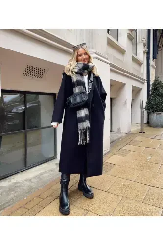 Unisex Premium Soft Buklet Atkı-Siyah Beyaz Kareli - 3