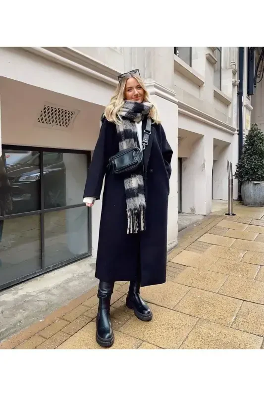 Unisex Premium Soft Buklet Atkı-Siyah Beyaz Kareli - 3