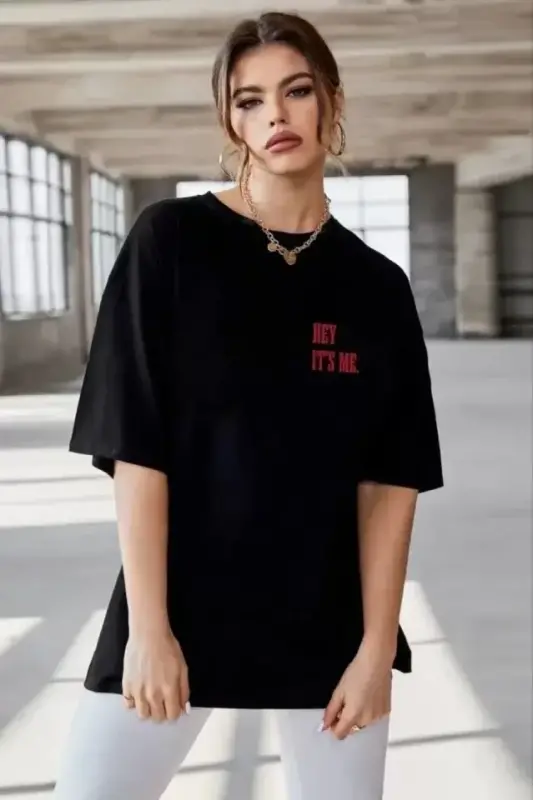 Unisex Printed Oversize T-Shirt - Black - BÜYÜKBEDENIZ