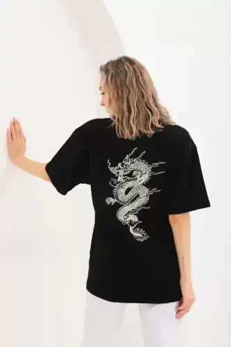 Unisex Printed Oversize T-Shirt - Black - 1
