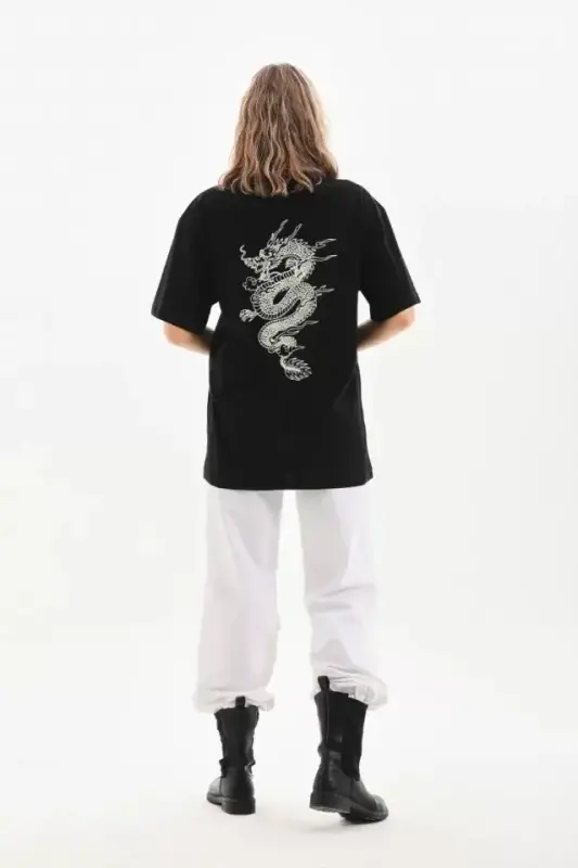 Unisex Printed Oversize T-Shirt - Black - 3