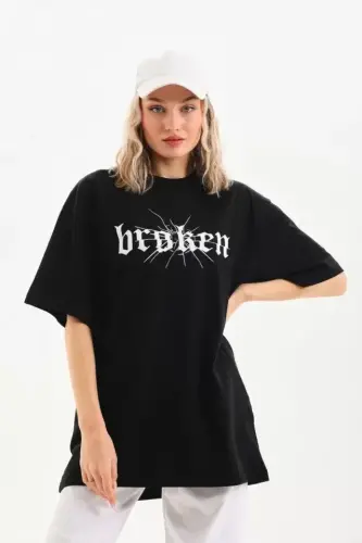 Unisex Printed Oversize T-Shirt - Black - 4