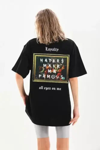 Unisex Printed Oversize T-Shirt - Black - BÜYÜKBEDENIZ (1)