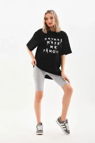Unisex Printed Oversize T-Shirt - Black - 4