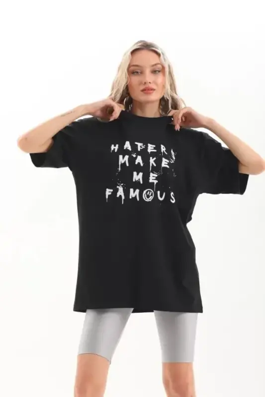Unisex Printed Oversize T-Shirt - Black - 1