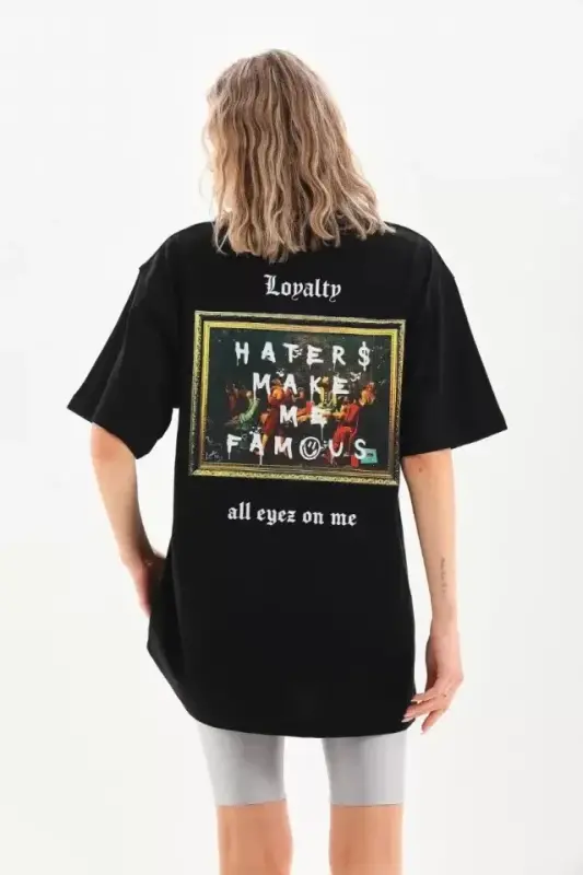 Unisex Printed Oversize T-Shirt - Black - 2