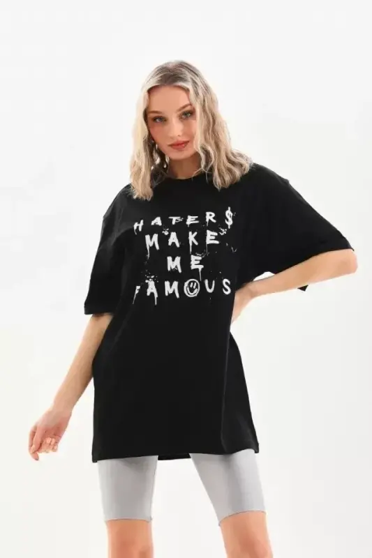 Unisex Printed Oversize T-Shirt - Black - 3