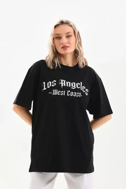 Unisex Printed Oversize T-Shirt - Black - 1