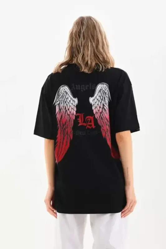 Unisex Printed Oversize T-Shirt - Black - 2